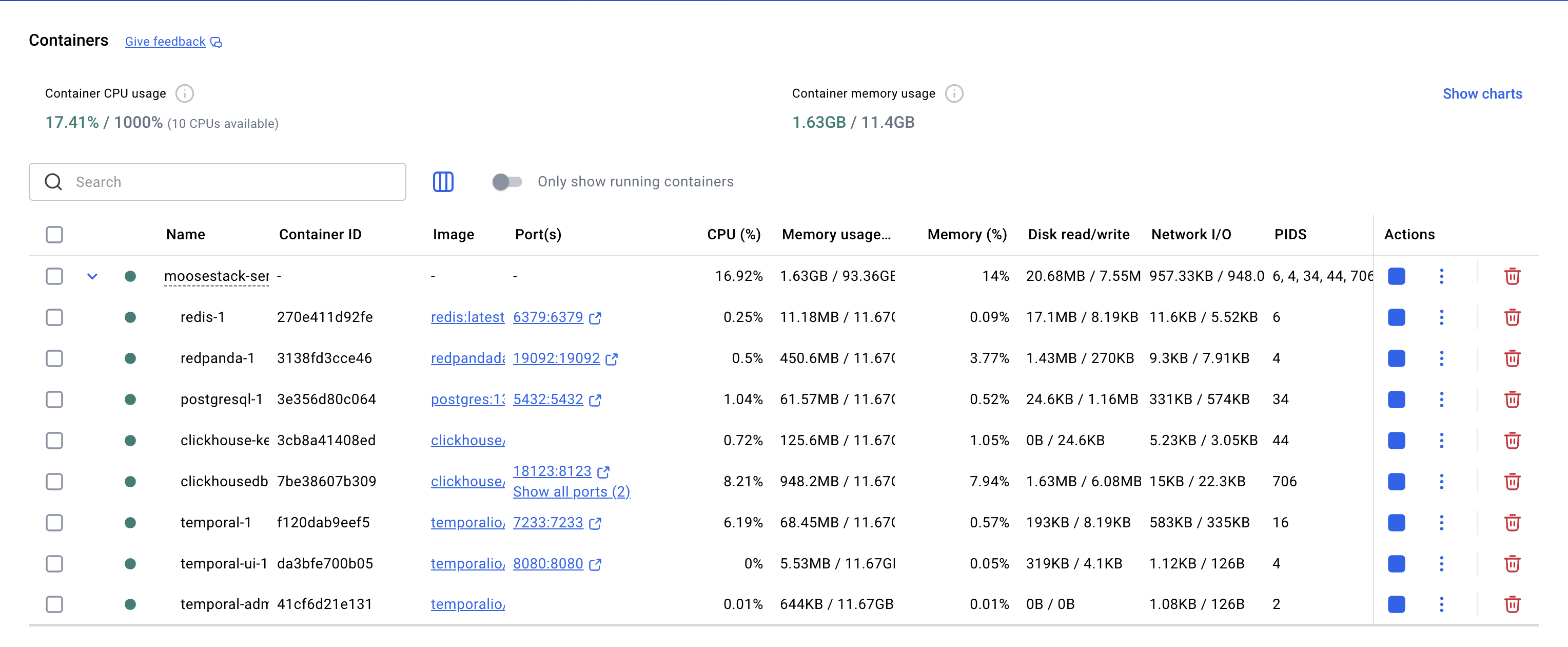 Docker containers after pnpm dev:start