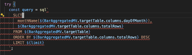 Error diagnostics for SQL syntax errors